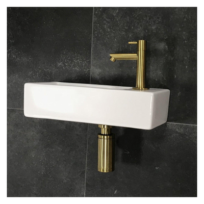 Differnz Hura pack lave-mains – 37,5 x 18,5 x 9 cm – céramique blanche – robinet droit doré mat