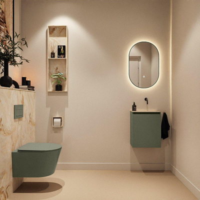 MONDIAZ TURE-DLUX Meuble de toilette 40 cm Army. Lavabo EDEN Frappe position droite. Sans trou de robinet.