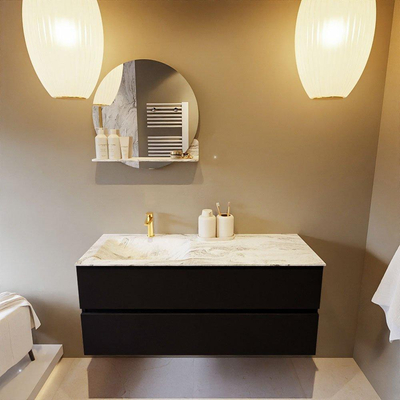 Mondiaz VICA-DLUX ensemble de meuble de salle de bain - 120cm - meuble sous-vasque urban - 2 tiroirs - lavabo encastré cloud gauche - 1 trou de robinet - version haute de 60cm - glace