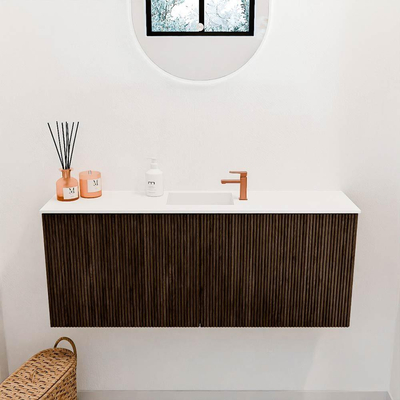 Mondiaz JOYA 100cm meuble de salle de bains WC - couleur Walnut - Vasque FAYE position Milieu 1 trou de robinet couleur Talc.