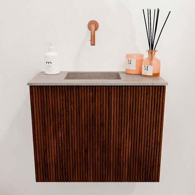 Mondiaz JOYA-DLUX 50cm toiletmeubel - kleur Ruby - Wastafel FAYE positie Links Zonder kraangat kleur Saba.