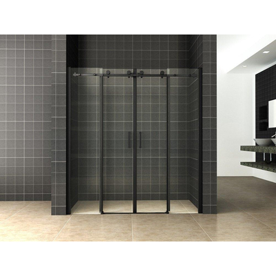 Wiesbaden Slide Nis schuifdeur dubbel - 180x200cm - 8mm - nano helder glas - mat zwart