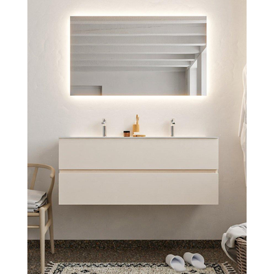 MONDIAZ VICA Ensemble de meuble salle de bain - 120cm - 2 tiroirs - lavabo Cloud double - 2 trous de robinet - solid surface lin
