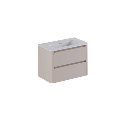 Thebalux Sunny Ensemble de meuble de salle de bains - 82x46x57cm - lavabo - céramique - 1 trou de robinet - blanc brillant - meuble bas - 2 tiroirs - sans poignée - placage bois - Sahara Sand (beige)
