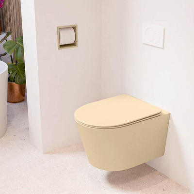 Mondiaz LAVIE hangtoilet – spoelrandloos – 36 x 53 cm – met softclose zitting – Sand (beige)