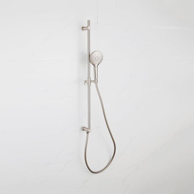 Fortifura Calvi Ensemble barre de douche - coude mural intégré - flexible de douche métal - douchette ronde - Inox brossé PVD (Inox)