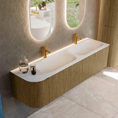 Mondiaz KURVE Badkamermeubelset - 165x46x40cm - 2 lade - 1 deur - wastafel solid surface - dubbel / rechts - 2 kraangaten - Dusk