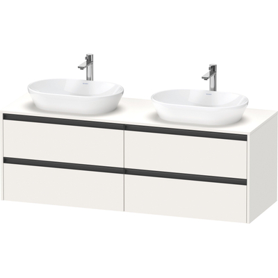 Duravit Ketho.2 Wastafelonderbouwkast - inclusief consoleplaat - met 4 laden - voor dubbele waskommen - 160x55x56.8cm - met handgrepen antraciet - wit supermat