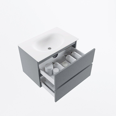 Mondiaz VICA ensemble de meuble de salle de bain - 70cm - meuble sous-vasque plata - 2 tiroirs - lavabo moon milieu - 1 trou de robinet - version haute de 60cm - talc