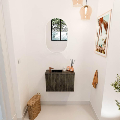 Mondiaz JOYA-DLUX 60cm toiletmeubel - kleur Shadow - Wastafel FAYE positie Links 1 kraangat kleur Lava.