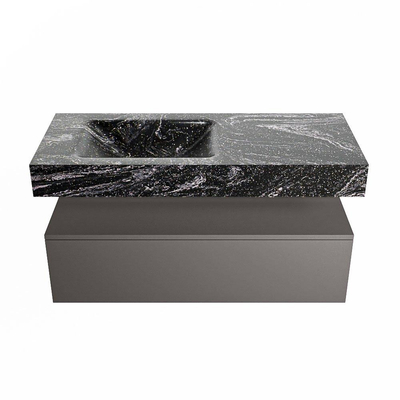 Mondiaz ALAN-DLUX Ensemble de meuble - 110cm - meuble Dark grey mat - 1 tiroir - Lavabo Cloud Lava suspendu - vasque Gauche - 0 trous de robinet