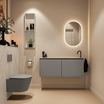 MONDIAZ TURE-DLUX Meuble toilette - 120cm - Smoke - EDEN - vasque Opalo - position droite - 1 trou de robinet