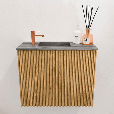 Mondiaz JOYA-DLUX 50cm toiletmeubel - kleur Oak - Wastafel FAYE positie Links 1 kraangat kleur Sombra.