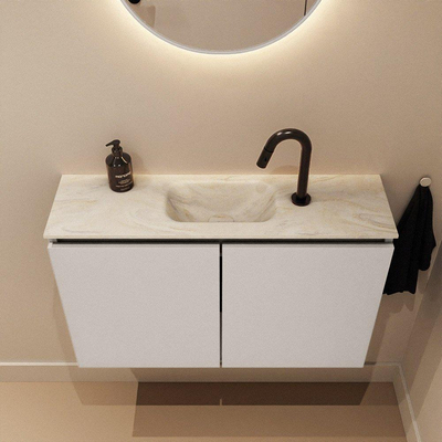 MONDIAZ TURE-DLUX Meuble WC 80 cm Linen. Lavabo EDEN Ostra position milieu. Avec 1 trou de robinet.