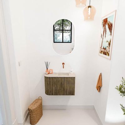 Mondiaz JOYA-DLUX 61.6cm toiletmeubel - ronding links kleur Dusk - Wastafel FAYE positie Rechts Zonder kraangat kleur Frappe.