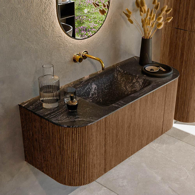 MONDIAZ KURVE-DLUX 110cm Meuble salle de bain avec module 25 G et D - couleur Walnut - 1 tiroir - 2 portes - vasque CLOUD centre - sans trou de robinet - couleur Lava