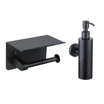 Fortifura Calvi toilet accessoireset - zeepdispenser - toiletrolhouder - met plateau - mat zwart