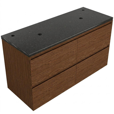 Saniclass Holz Pure Ensemble de meubles de salle de bains - 120x45x63cm - plan vasque en basalte Noche poli (noir) - 2 trous de robinetterie - 4 tiroirs - noyer pure mat (bois)