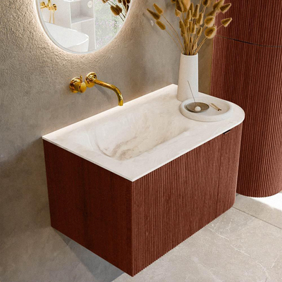 Mondiaz KURVE-DLUX Ensemble de meuble de salle de bains - 75x46x40cm - 1 tiroir - 1 porte - lavabo solid surface - gauche - sans trou de robinet - Ruby