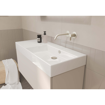 IVY Pact Mitigeur de lavabo - 2 trous - avec élément encastré - montage mural - bec courbé - coldstart - Cuivre brossé mat PVD