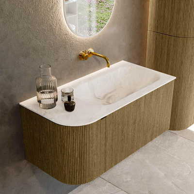 Mondiaz KURVE-DLUX Ensemble de meuble de salle de bains - 95x46x40cm - 1 tiroir - 1 porte - lavabo solid surface - droit - sans trou de robinet - Dusk