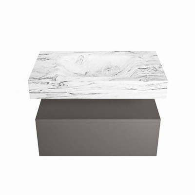 Mondiaz ALAN-DLUX Ensemble de meuble - 80cm - meuble Dark grey mat - 1 tiroir - Lavabo Cloud Glace suspendu - vasque Centre - 0 trous de robinet