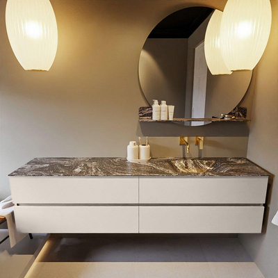 Mondiaz VICA-DLUX ensemble de meuble de salle de bain - 200cm - meuble sous-vasque lin - 4 tiroirs - lavabo encastrée cloud droite - sans trous de robinet - version haute de 60cm - lave