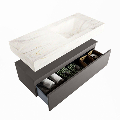 Mondiaz ALAN-DLUX Ensemble de meuble - 110cm - meuble Dark grey mat - 1 tiroir - Lavabo Cloud Ostra suspendu - vasque Droite - 0 trous de robinet