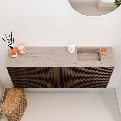 Mondiaz JOYA-DLUX 100cm meuble de toilette - couleur Walnut - Vasque FAYE position Droite 1 trou de robinet couleur Saba.
