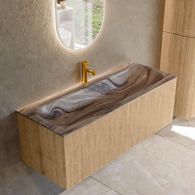 MONDIAZ KURVE-DLUX 120cm badmeubel kleur Oak met 1 lade en 0 deuren. Wastafel BIG LARGE Midden 1 kraangat Sombra.