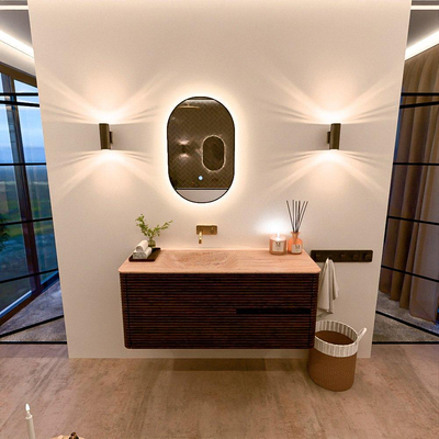 Mondiaz CIRO-DLUX Badkamermeubelset - 120x45x50cm - Solid surface wastafel Saba - 1 wasbak Links - zonder kraangaten - 2 lades - Walnut