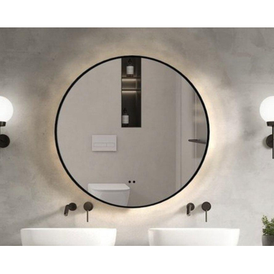 Saniclass Lonato badkamerspiegel rond diameter 100cm met indirecte LED verlichting met spiegelverwarming en infraroodbediening Mat Zwart