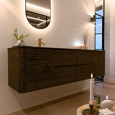 Mondiaz CIRO-DLUX Meuble de salle de bains - 180x45x50cm - Lavabo solid surface Lava - 1 vasque à gauche - 1 trou de robinet - 4 tiroirs - Shadow