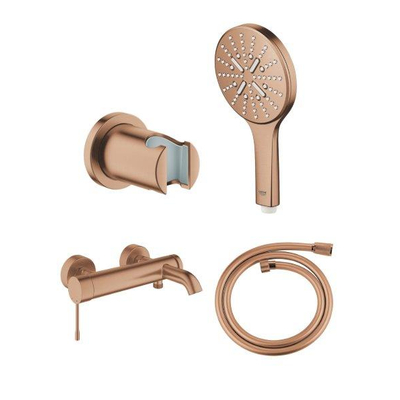 Grohe Essence New Bad-/Douchekraan - 3 standen - met handdoucheset - met doucheslang - brushed warm sunset (koper)