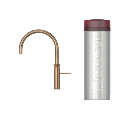 Quooker BE Fusion Round robinet d'eau bouillante - bec pivotant - réservoir PRO3 - Eau chaude / bouillante - Laiton patiné