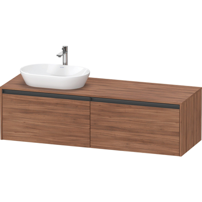 Duravit Ketho.2 Wastafelonderbouwkast - inclusief consoleplaat - met 2 laden - voor waskom links - 160x55x45.9cm - met handgrepen antraciet - noten mat