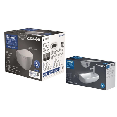 Duravit Me by starck Set WC suspendu compact abattant softclose blanc brillant et ensemble lave-mains blanc 40x22cm robinet de lave-mains et siphon chrome inclus
