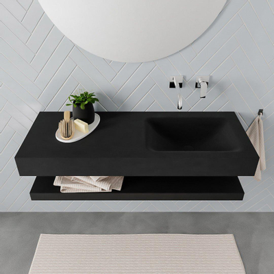 MONDIAZ ALAN 120cm - Ensemble meuble de salle de bains - solid surface - tablette avec lavabo suspendu - vasque à droite - 0 trous de robinet - urban