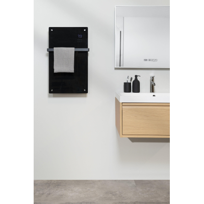 Eurom Alutherm Radiateur convecteur - 81.5x43.8cm - IP24 - 1200watt - wifi - sol/mur - Vertical - métal/verre noir mat