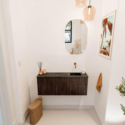 Mondiaz JOYA-DLUX 100cm meuble de salle de bains - couleur Walnut - Vasque FAYE position Droite Sans trou de robinet couleur Lava.