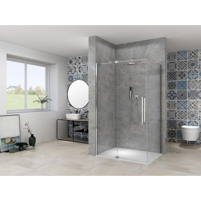 Van Rijn Products ST08 Paroi fixe - 90x200cm - verre transparent - épaisseur 8mm - profil mural - Chrome