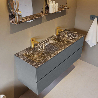 Mondiaz VICA-DLUX ensemble de meuble de salle de bain - 130cm - meuble sous-vasque plata - 4 tiroirs - lavabo encastrée cloud double - 2 trous de robinet - version haute de 60cm - lave