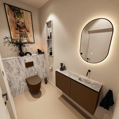 MONDIAZ TURE-DLUX 100cm toiletmeubel Rust. EDEN wastafel Glace positie rechts. Zonder kraangat.