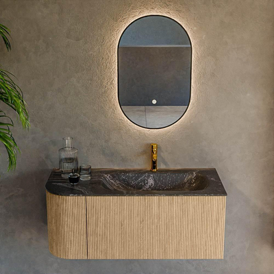 MONDIAZ KURVE-DLUX 105cm Meuble salle de bain avec module 25 G - couleur Oak - 1 tiroir - 1 porte - vasque BIG SMALL droite - 1 trou de robinet - couleur Lava