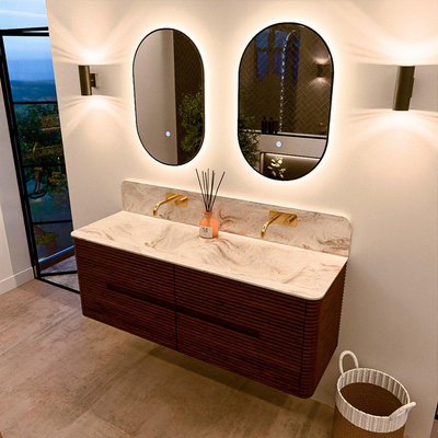 Mondiaz CIRO-DLUX Badkamermeubelset - 140x45x50cm - Solid surface wastafel Frappe - 2 wasbak Dubbel - zonder kraangaten - 4 lades - Ruby