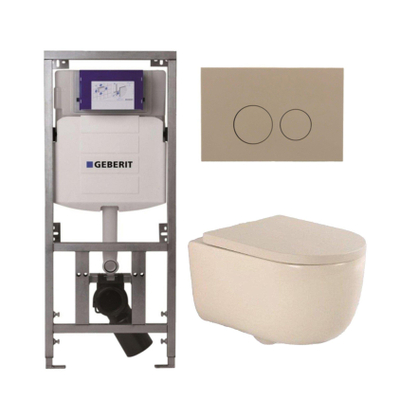 QeramiQ Dely Swirl Toiletset - 36.3x51.7cm - Geberit UP320 Burda inbouwreservoir - 35mm zitting - bedieningsplaat taupe - ronde knoppen - beige