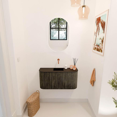 Mondiaz JOYA 83.2cm toiletmeubel - ronding links en rechts kleur Shadow - Wastafel FAYE positie Midden Zonder kraangat kleur Urban.