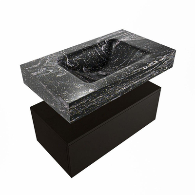 Mondiaz ALAN-DLUX Ensemble de meuble - 80cm - meuble Urban mat - 1 tiroir - Lavabo Cloud Lava suspendu - vasque Centre - 1 trou de robinet