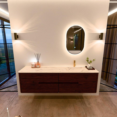 Mondiaz CIRO-DLUX Badkamermeubelset - 180x45x50cm - Solid surface wastafel Nata - 1 wasbak Rechts - 1 kraangat - 4 lades - Ruby