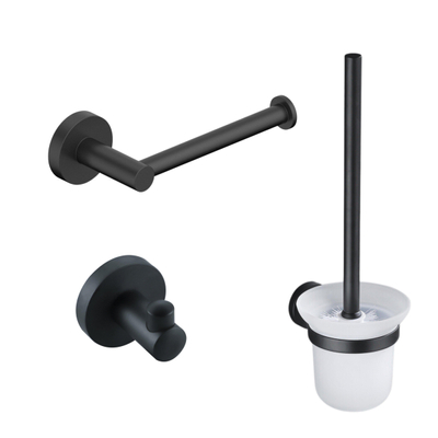 Fortifura Calvi Toiletset - toiletborstelhouder - open - handdoekhaak - toiletrolhouder - zonder klep - mat zwart